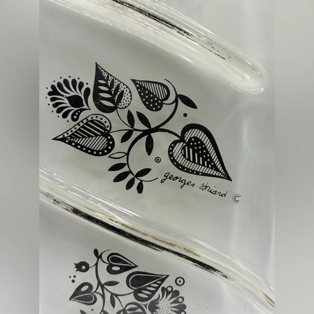 Georges Briard MCM Vintage Divided Silver Botanical Floral Glass Serving Tray